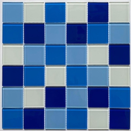 Gạch bể bơi thủy tinh phối 4 màu xanh biển trắng